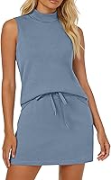 Casly Lamiit Women's 2 Piece Skirt Set: Mock Neck Sleeveless Top & Breathable Elastic Short Skorts for Tennis & Lounge
