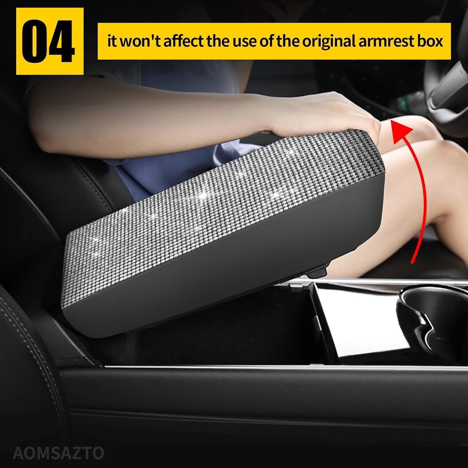 AOMSAZTO Bling Crystal Diamond Armrest Covers for 2013-2018 Nisaan Altima Leather Console Covers