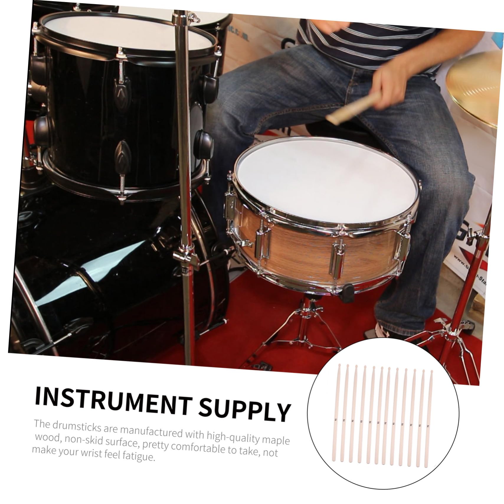 Supvox 20stücke Holz Schlagzeugstöcke für Bühne und Praxis Robuste Drumsticks mit Komfortablem Griff für Musiker und Anfänger