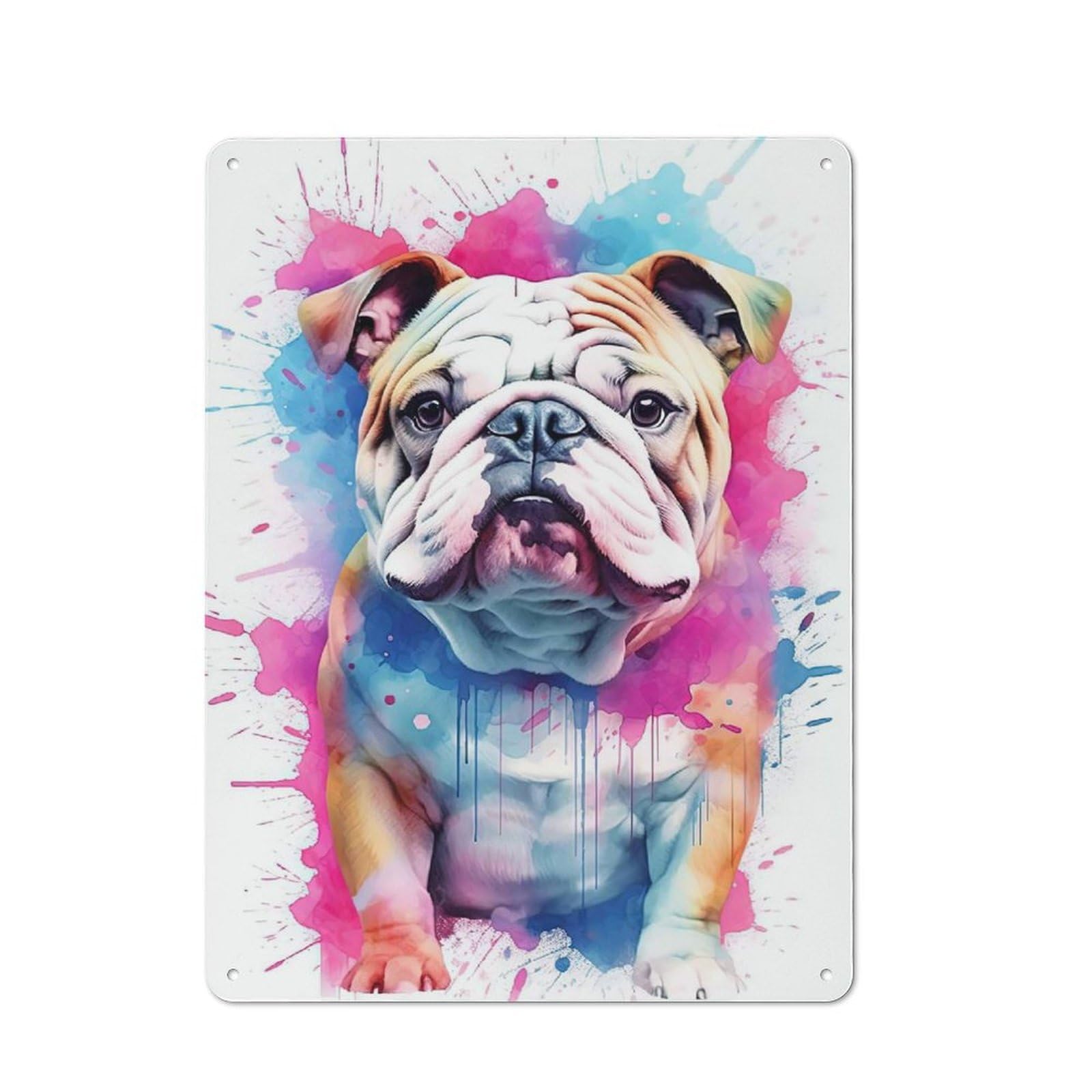Baby Bulldog Watercolor Farmhouse Metal Sign 40x30cm, Barn Style Rustic Kitchen Decor for Cottage, Kitchen, Hallway Or Breakfast Nook