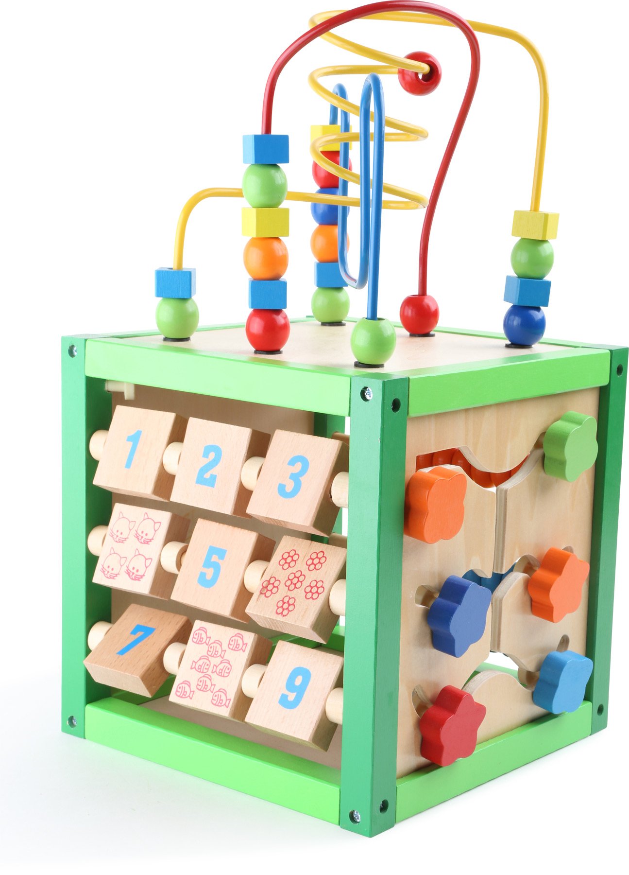 5886 Dado motricità “Primavera” small foot in legno, giocattolo per bambini con quattro superfici di gioco e percorsi motricità, da 1 anno