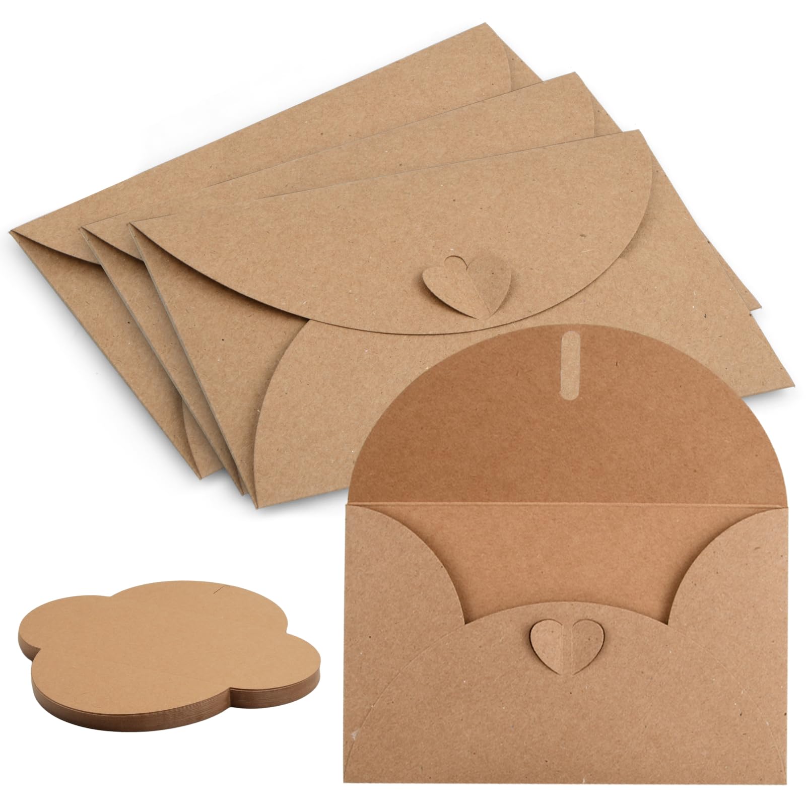 Anseom Sobre de papel Kraft 50 Piezas Forma de Corazón Sobres Papel, Retro Sobre en Forma de Corazón Lindo, Sobre Regalo, Sobres Tarjetas Regalo, Sobres para Tarjetas de Regalo DIY Graffiti,17.5x11cm