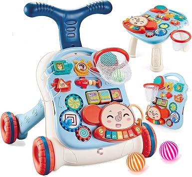 3 in 1 Baby Walker Sit Up Learning Walker Weight Gain Design Game Table Light Push Walking Toy for 6 9 12 18 24 Months Toddler Boys Girls