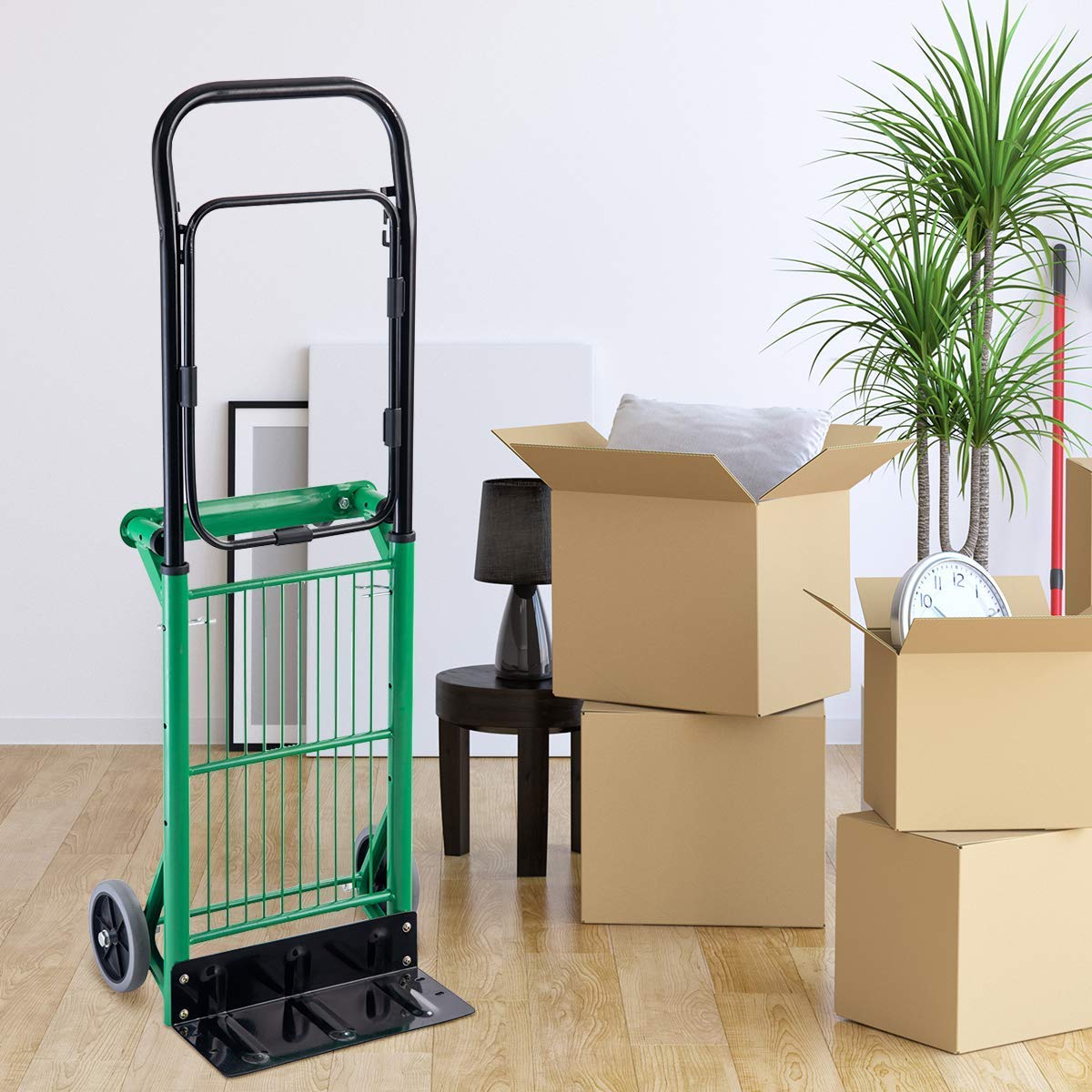 COSTWAY Carretilla de Mano Plegable con Ruedas,Carro de Plataforma Multifuncional 2 en 1, Carrito Transporte Carga hasta 90 kg