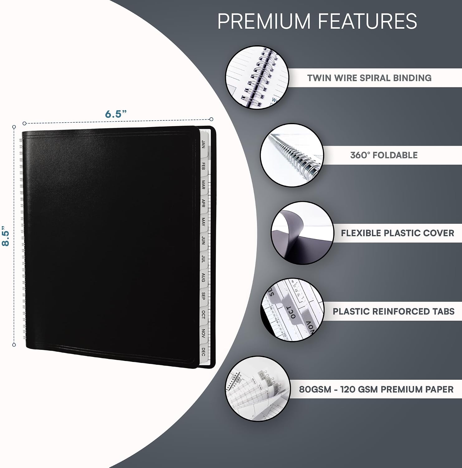 Ensight 2026 Appointment Book and Planner 6.5" x 8.5" Large Hourly Weekly Daily Schedule Book with Tabs, 30 Minute Time Slots, Black Calendar Organizer Jan 2026–Dec 2026 Appointment Planner - Black image 5