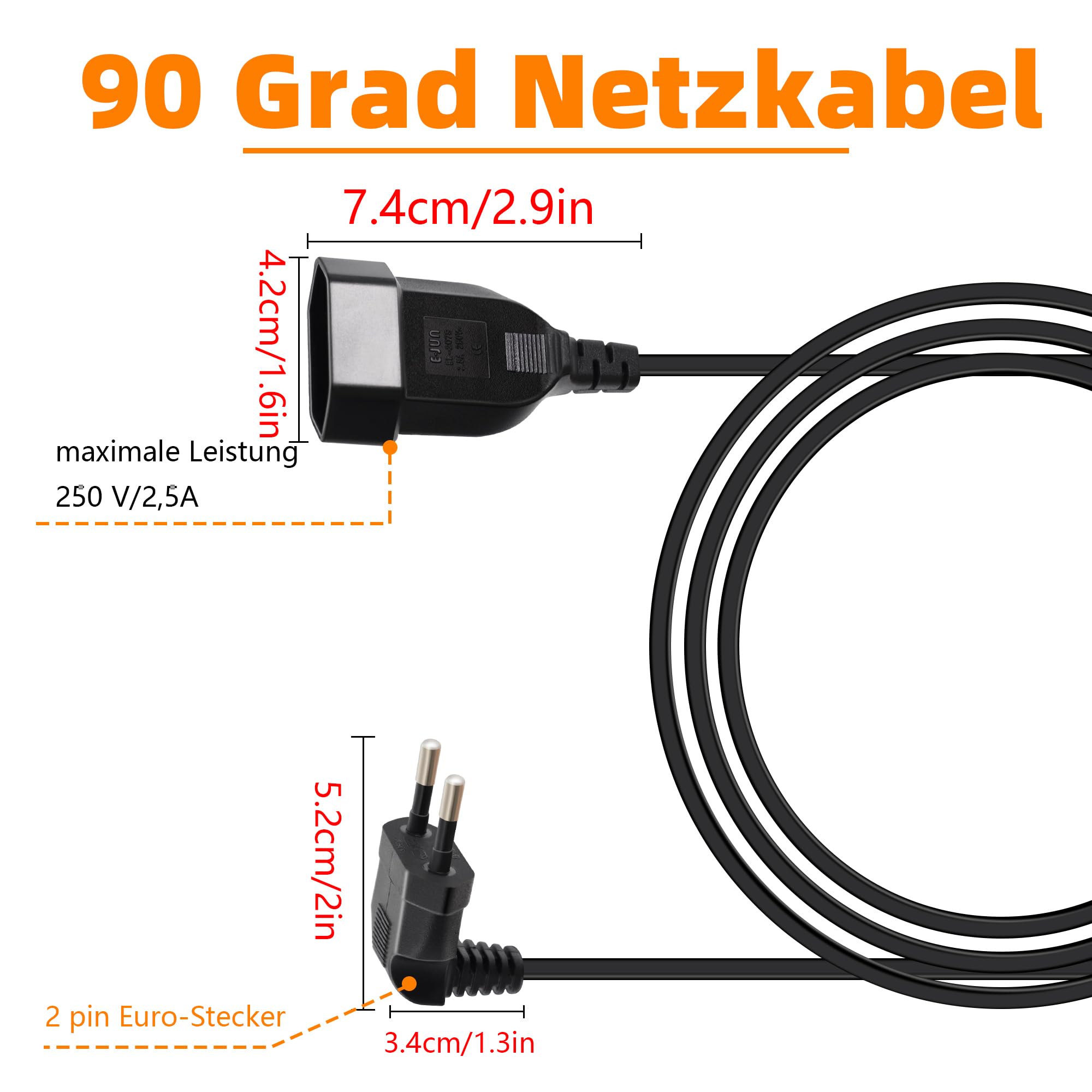 VIEVRE Verlengkabel, dun, 3,0 m, eurostekker, verlenging 2,5 A 250 V, type C-stekker, eurostekker naar type C, Euro bus, voor huishoudelijke apparaten, tv, pc, computer, monitor enz., wit