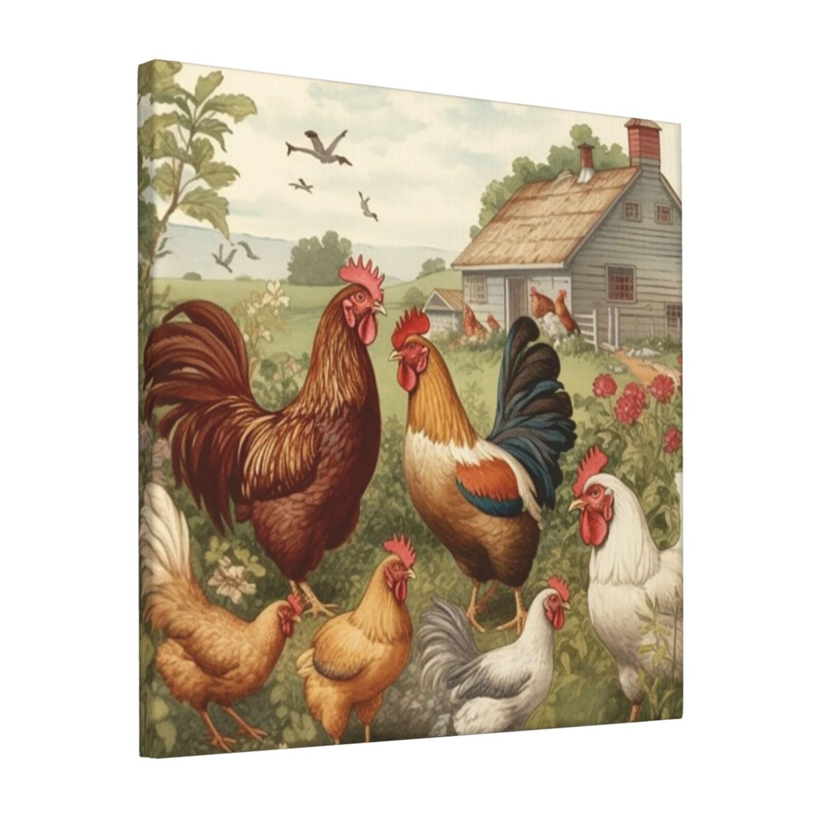 KLOPH Chickens and Farm Canvas Wall Art for Living Room 12"x12" Modern Artwork Painting for Bathroom Hanging Canvas Prints Aesthetic Wallart for Bedroom Kitchen Office Wall Decor