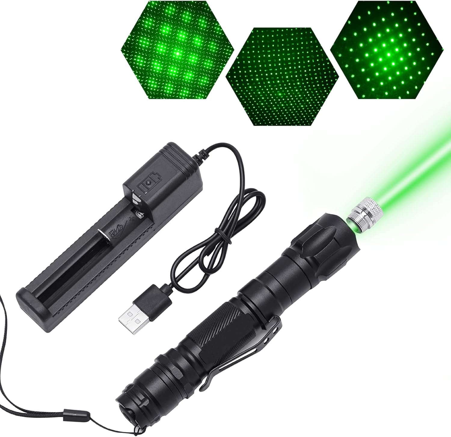 Wide Range Green Pointer-High Power LED Tactical Flashlight Green Beam Projector Flashlight for Hiking,Hunting Conference(Battery Charge Included ) : Tools & Home Improvement