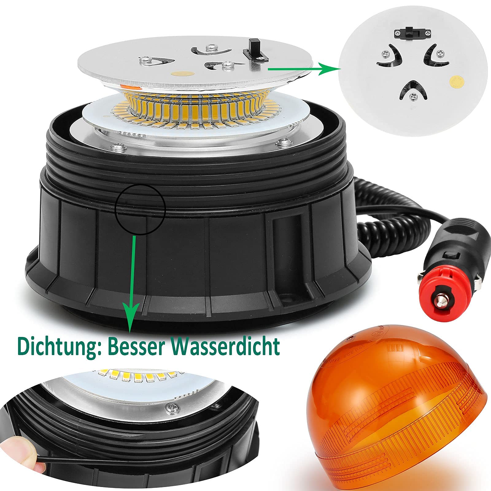 12/24V 19W LED Rotativo Giratoria 12/24v Tractores Magnética,Rotativo LED Estroboscópica Ambar Giratoria 12v Magnético,Faro Intermitente Advertencia 39LEDS para Remolque Camión Homologadas