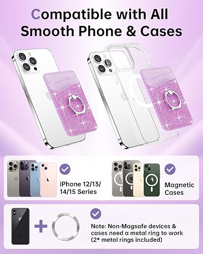 Miniatura 2 de Gospire Cartera magnética con anillo para iPhone serie 1615141312, cartera magnética con purpurina con bloqueo RFID para tarjeta de crédito y