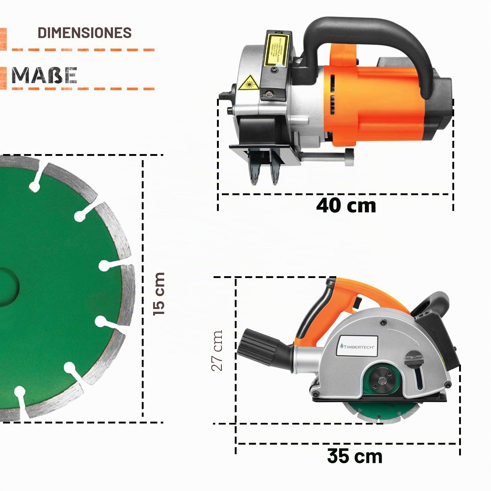Rozadora de Pared con Láser - 1700W, ca. 4000 u/min, 2 Discos de Corte de Diamante, Adaptador para la Aspiración de Polvo - Amoladora de Pared, Máquina Ranuradora, Fresadora de Hendido