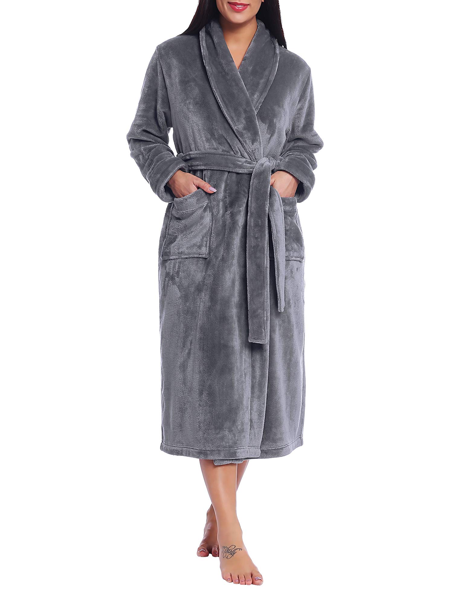 Amorbella Premium Plush Robe for Women Long Fluffy Fleece Robe Winter Warm Bathrobe with Pockets