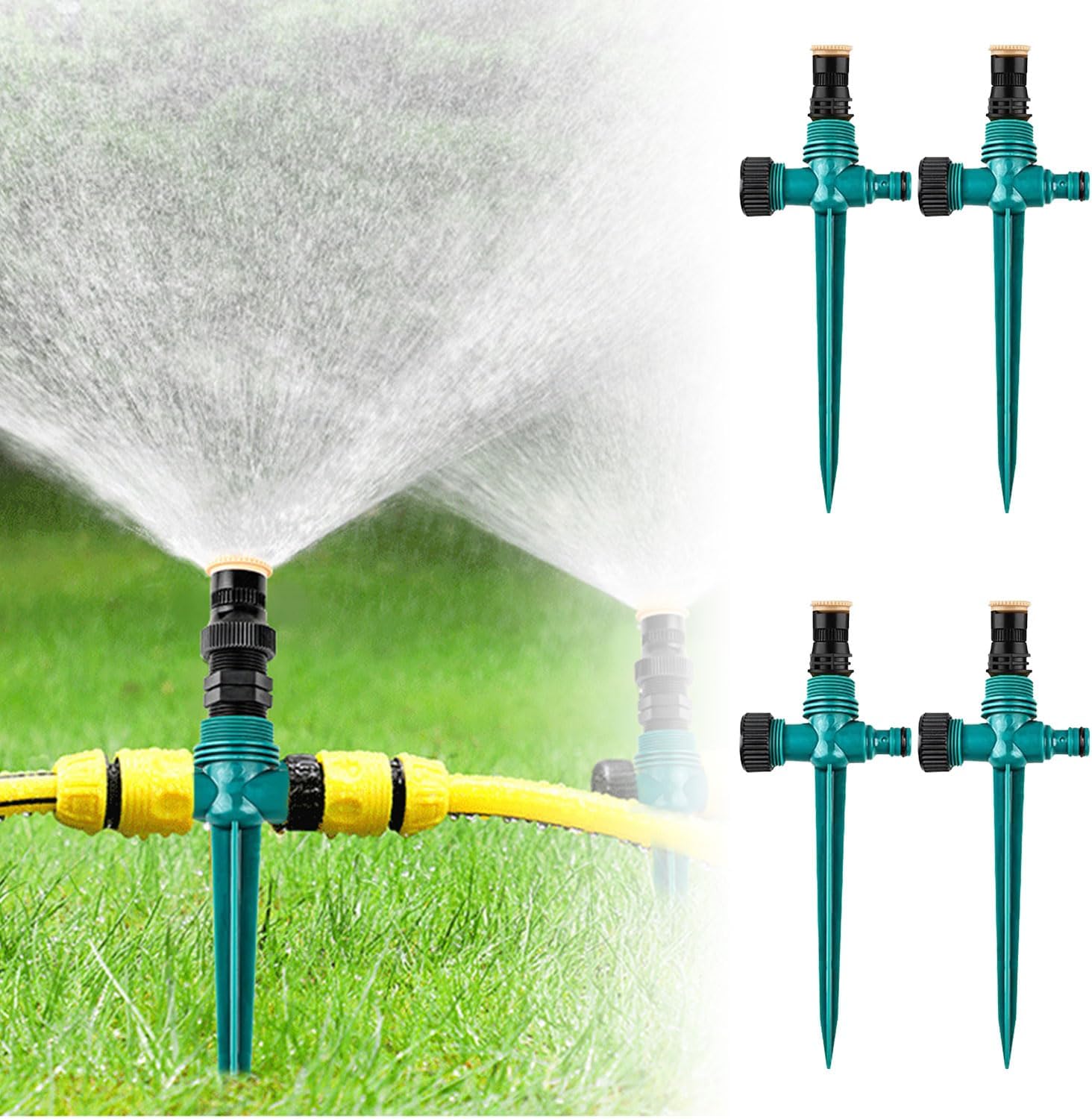 4-tlg Garten Sprinkler Set - 360° Drehbar & Wassersparend | Automatische Bewässerung Für Rasen