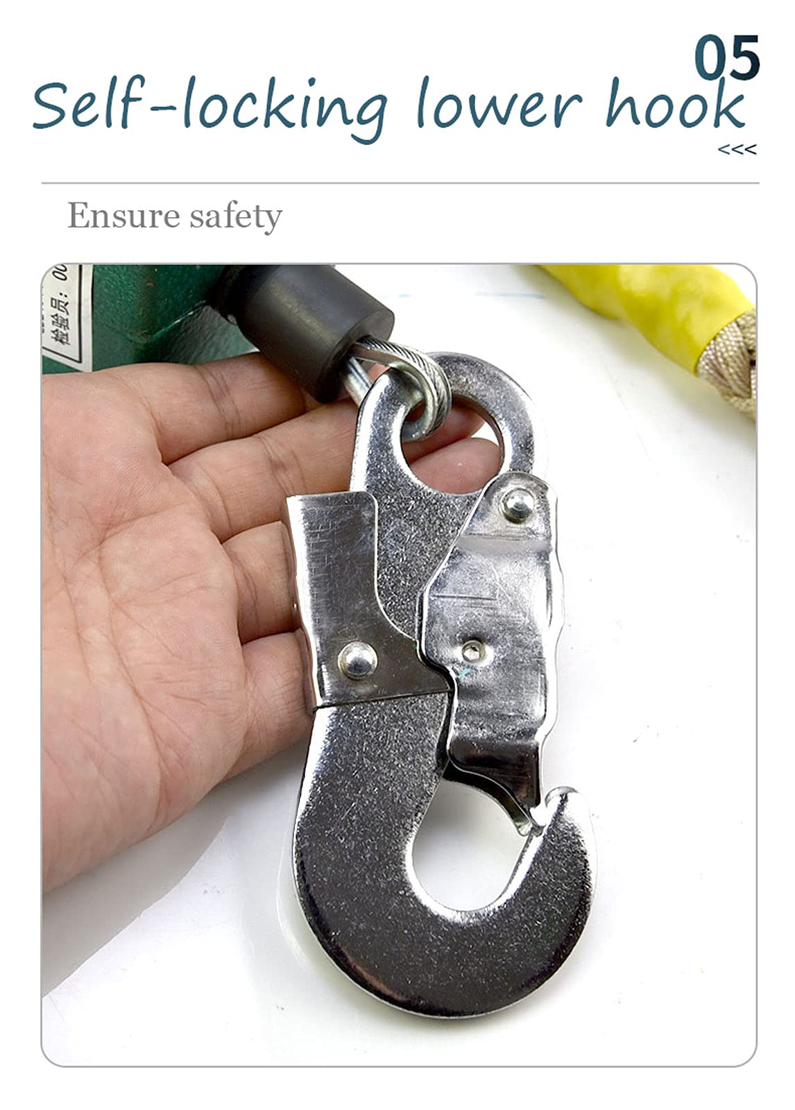 Dispositivo Arnes de Seguridad Anticaídas Retráctil, Limitador de Caída Personal con Cuerda de Alambre y Gancho para Instalación de Ascensor, Estructura de Doble Bloqueo, 3-20m