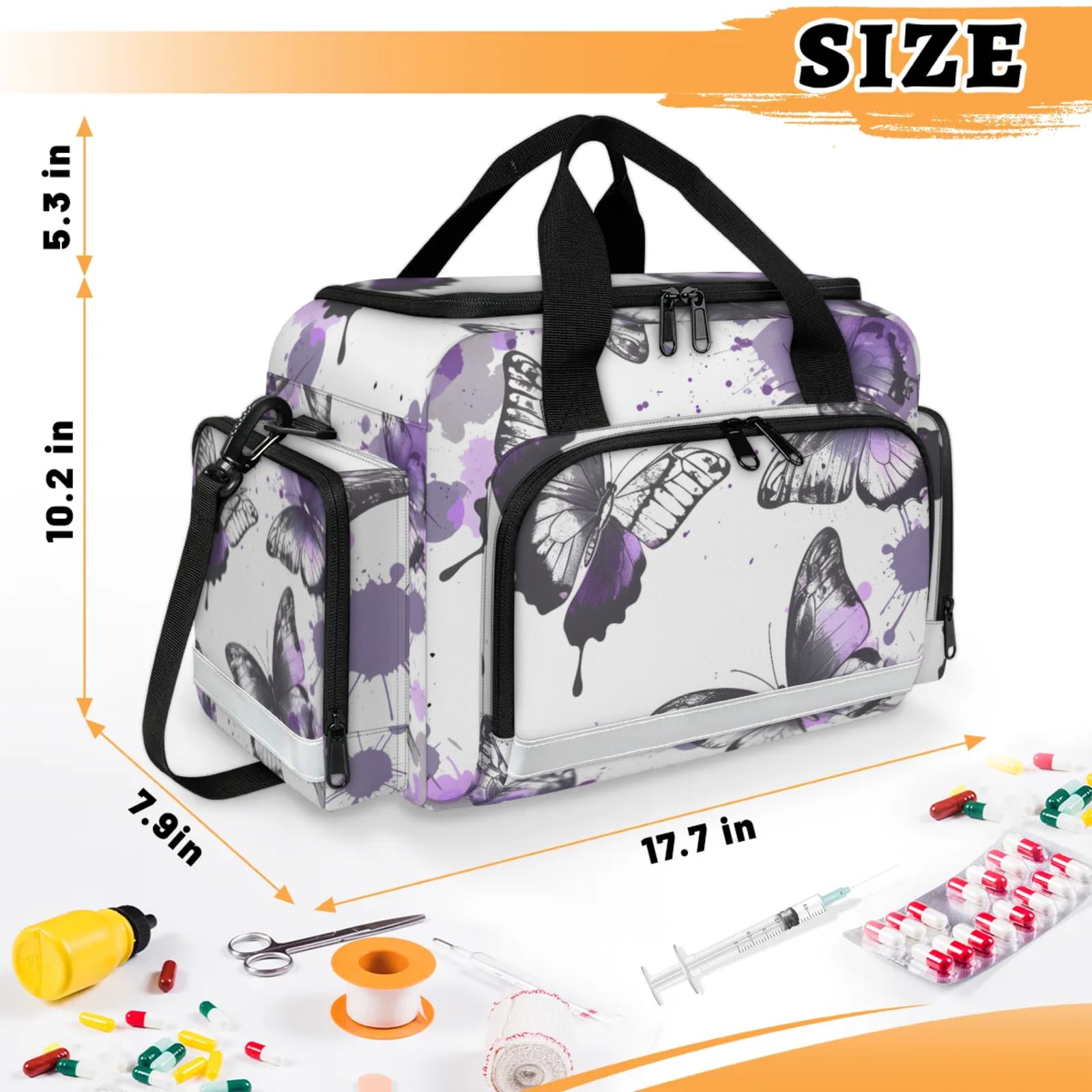 GzLeyigou First Aid Bags Empty, Flamboyant Butterfly Emergency Bag First Aid Kit Multiple Compartment Kit Carrier On Call Trauma Bag For Paramedics Emergency Medical Supplies Kit
