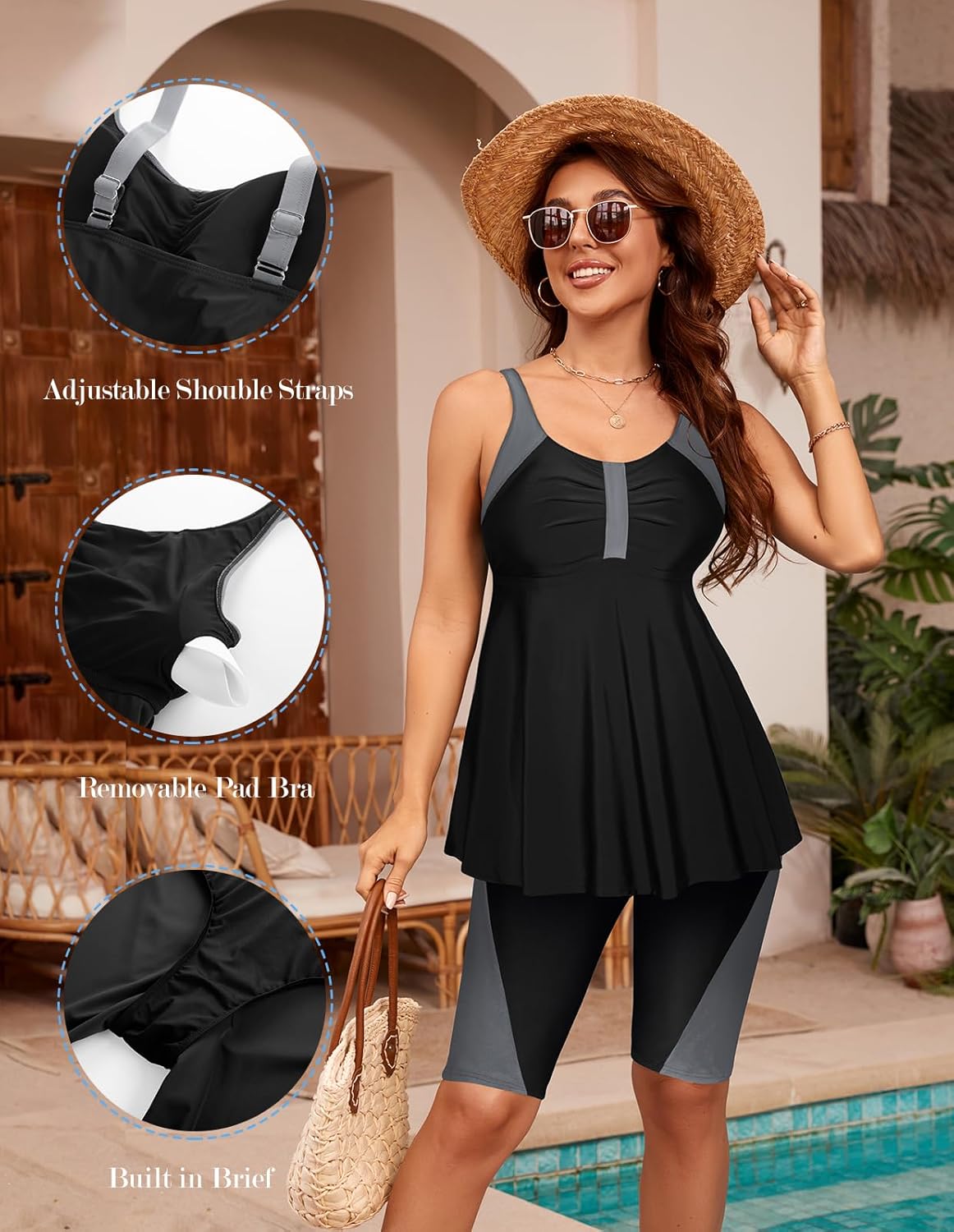 Hanna Nikole Women's Plus Size Tankini Swimsuits Two Piece Bathing Suit Flowy Rash Guard Swimwear with Capris Shorts - Image 4