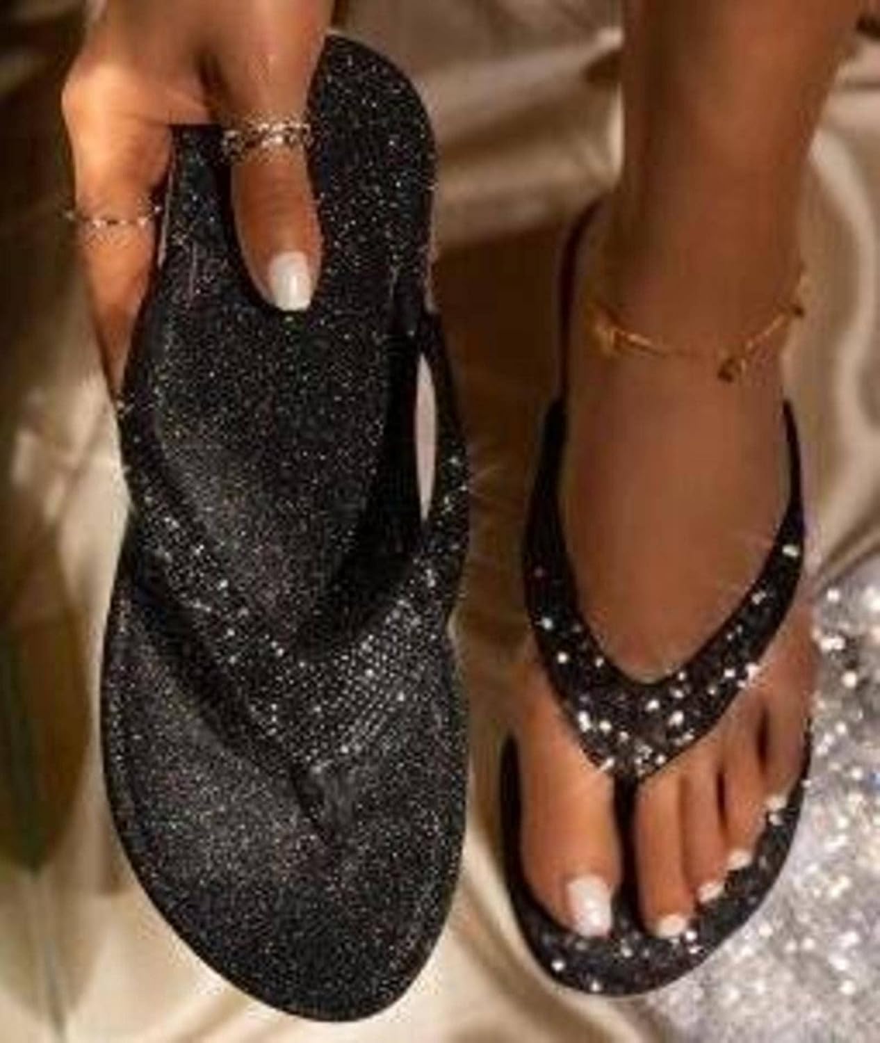 NC 2021 Summer New Flip Sandals Rhinestone Beach Sandals And Slippers