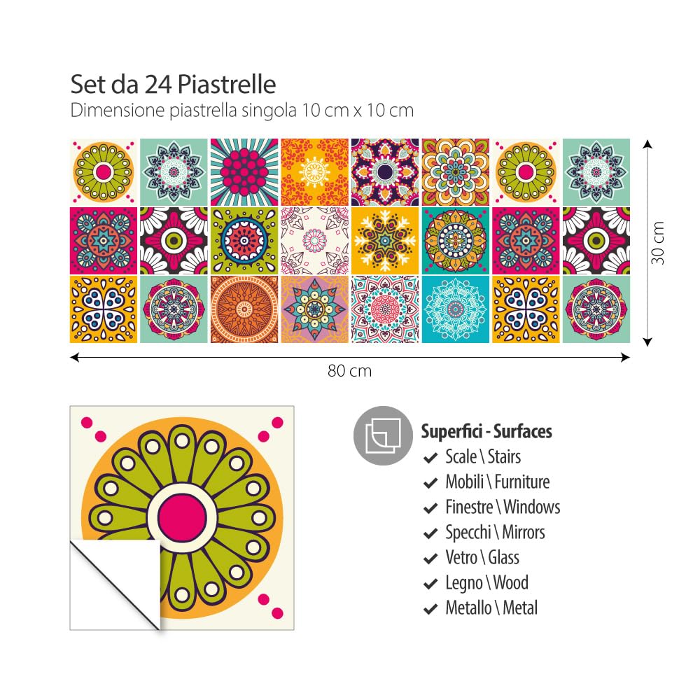 RE-COVERTILES - Pegatinas Azulejos Cocina y Baño Stickers de PVC Impermeables Antiarañazos Decoración de Pared Baldosas Peel and Stick - Modelo 24 Pzas 10x10 cm PS00179 Made in Italy - 2