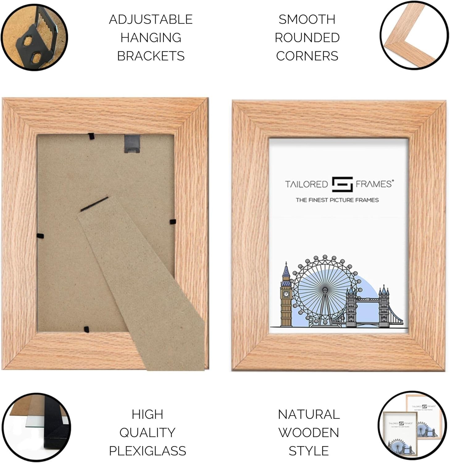Natural Oak Wood 7" x 5" Single Picture Frames | Table Top & Wall Hanging Type | Photo Frame Without Mount