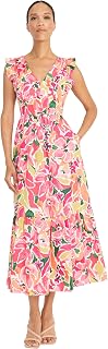 Women's Ruffle V-Neck Tiered Midi Pockets-Lightweight Summer Fit and Flare Wedding Guest Dress