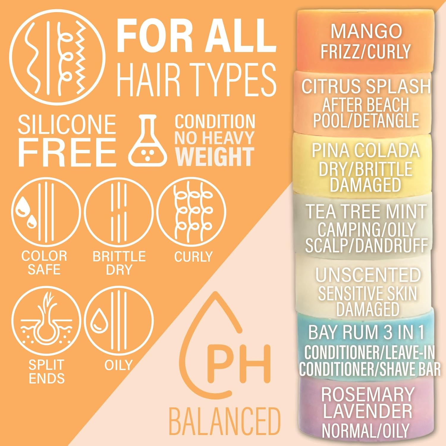 Luxiny Mango Shampoo and Conditioner Bar Set - Sulfate-Free, 1 Shampoo Bar (60g) & 1 Conditioner Bar (50g) for Normal/Dry Damaged Hair, Made in USA