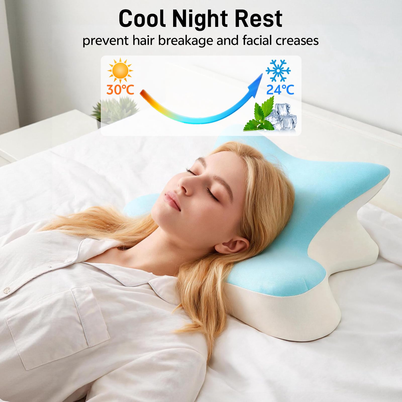 Cuscino ortopedico per dolori al collo, cuscino ergonomico con federe rinfrescanti e lavabili, in memory foam, per chi dorme sul fianco, sulla schiena, sulla pancia, per leggere