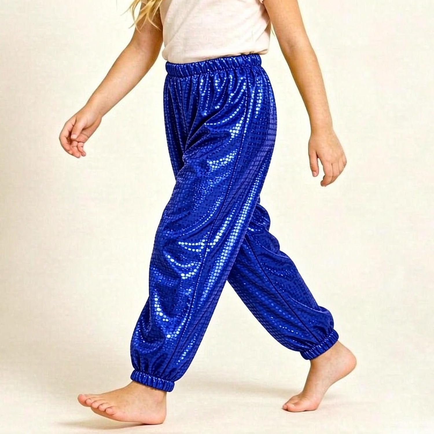 Oplxuo Girls Sequin Jogger Pants Elastic Waist Sparkle Party Trousers