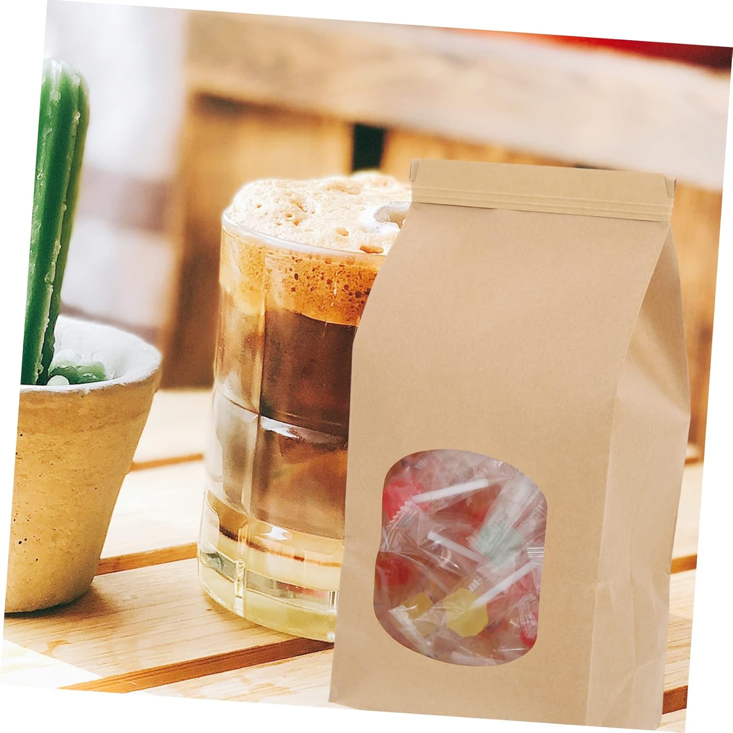 100pcs Bakery Boxes Window Kraft Paper Bags Cookie Bag Party Favor Snack Candy Baked Goods Packaging