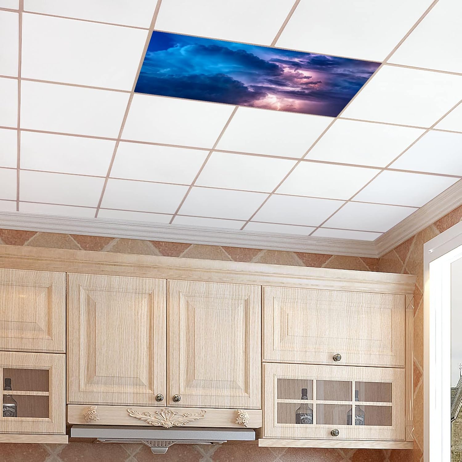 Ceiling Fluorescent Light Covers for Classroom Office Dark Cloud Sky Decorative Ceiling Light Coverings Skylight Film Filter Reduce Glare Flicker Home lamp Decor