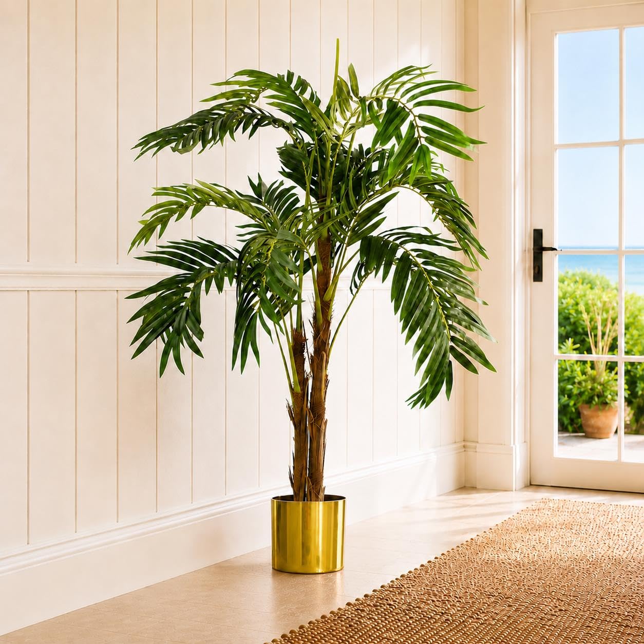 120cm Artificial Palm Tree - Green - Leaf - Premium Quality with Gold Metal Planter