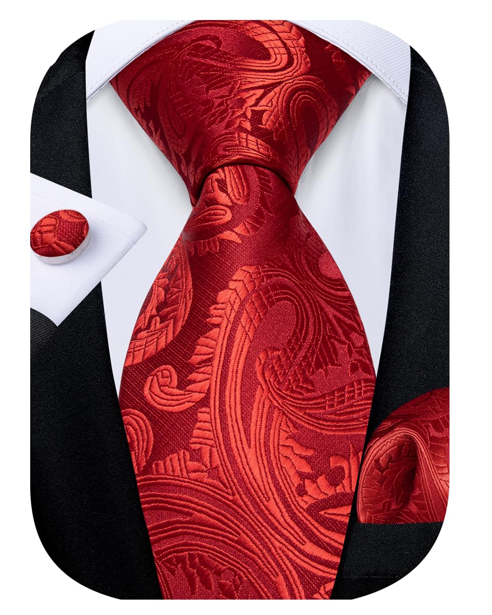 Striped Tie Set for Men Silk Woven Plaid Necktie and Pocket Square Cufflinks Business Wedding