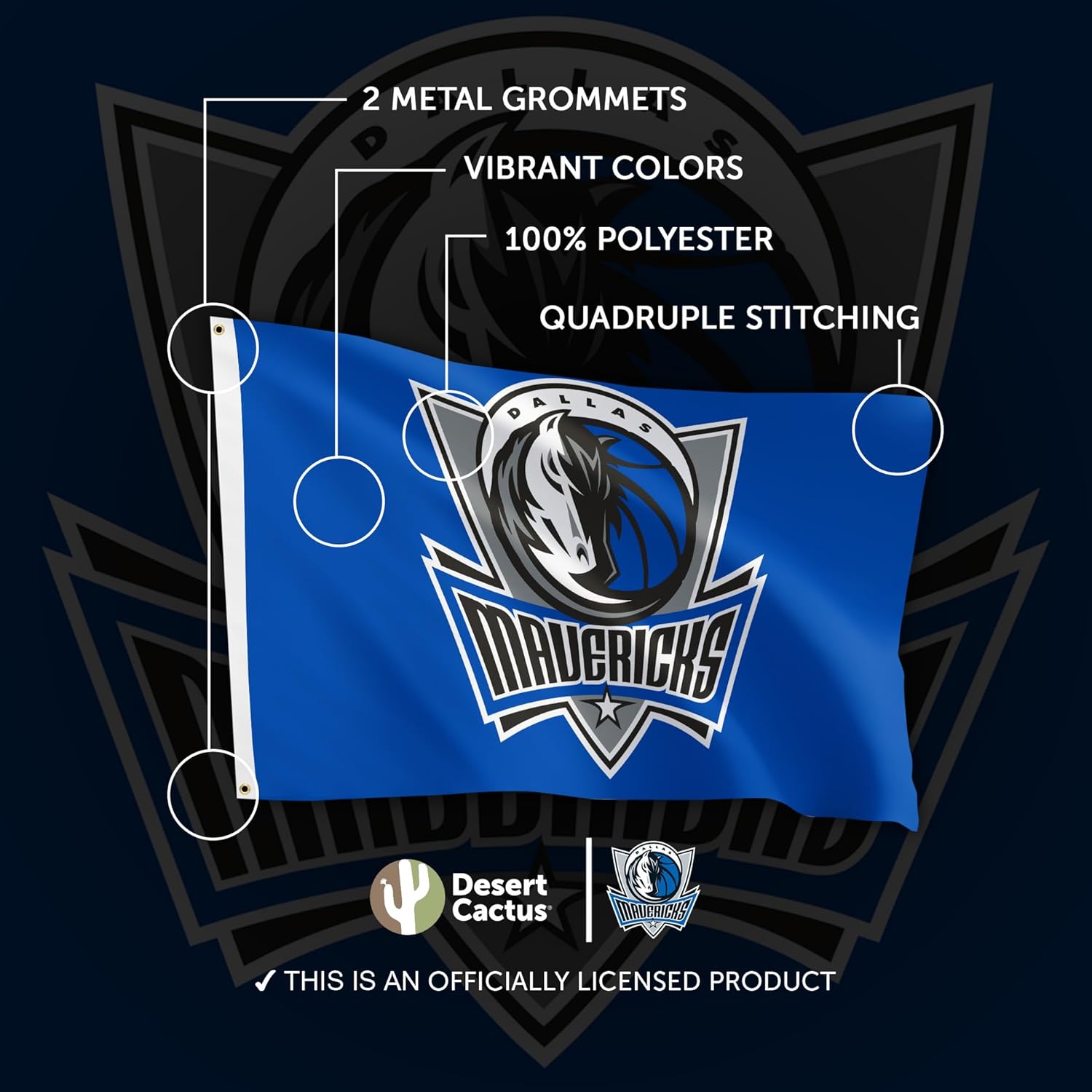 Desert Cactus Dallas Mavericks Flag NBA 100% Polyester Indoor Outdoor 3x5 feet National Basketball Association Team Flags (Flag #2) - Image 4