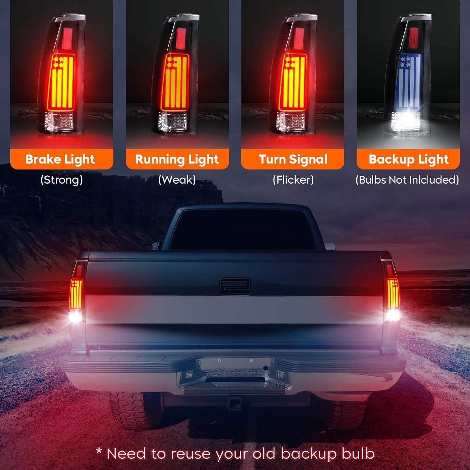 LED Tail Light Compatible with 94-98 Silverado 88-00 Chevy GMC C/K 1500 2500 3500 Suburban, 95-99 Tahoe 92-00 Yukon 99-00 Cadillac Escalade 92-94 Blazer Rear Brake Lamp Taillight Assembly, Smoke Lens