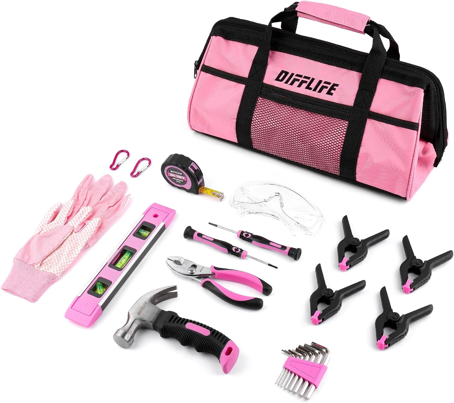 25 Piece Pink Tool Sets Kids Real,Hand Tool Kit with Storage Bag for Girls,Children DIY Building and Woodworking, Age 8+ Tool Set-25 Piece Pink Tool Bag