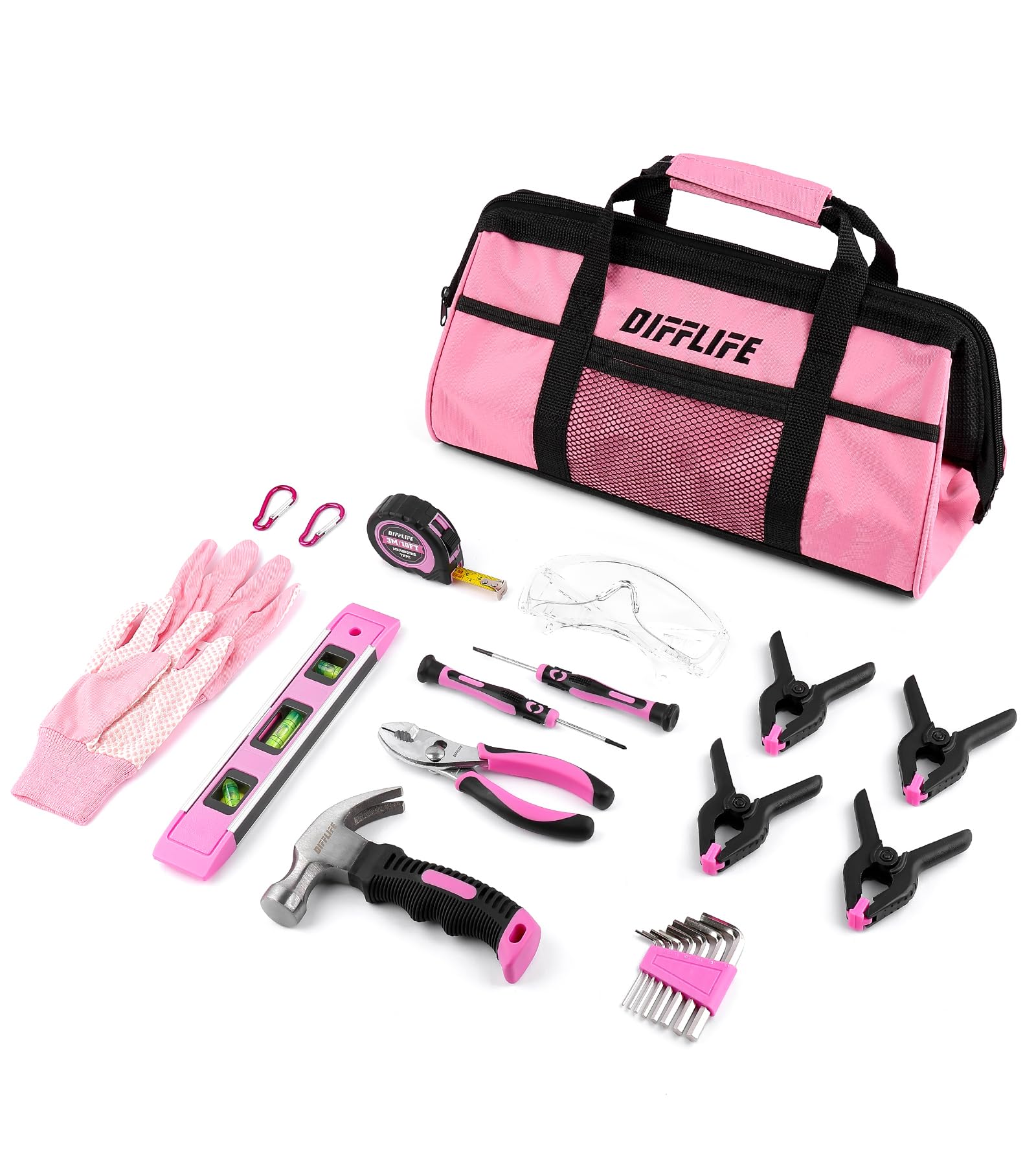 25 Piece Pink Tool Sets Kids Real,Hand Tool Kit with Storage Bag for Girls,Children DIY Building and Woodworking, Age 8+ Tool Set-25 Piece Pink Tool Bag