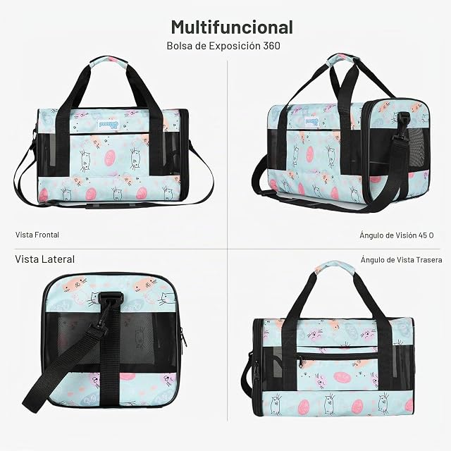 Foto 6 de 6 de PETCUTE Transportin Gato Plegable,Aprobado por Aerolíneas,Bolsa de Transporte para Mascotas Transpirable…