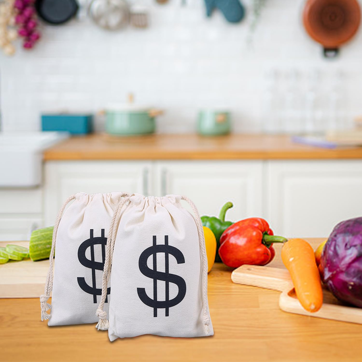 4 Pezzi Tasche per Coregne, Borse di Stoccaggio di Grandi Dimensioni, Borse di Stoffa da Cartello in Dollari, Oggetti di Scena per Le Prestazioni.