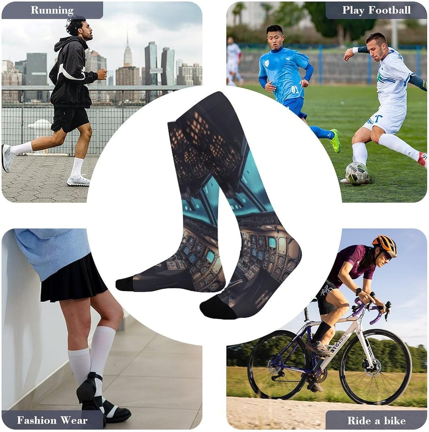 Airplane Compression Sock Circulation Support Socks Lightweight Knee High Tube Sock Over-The-Calf Sock for Adult