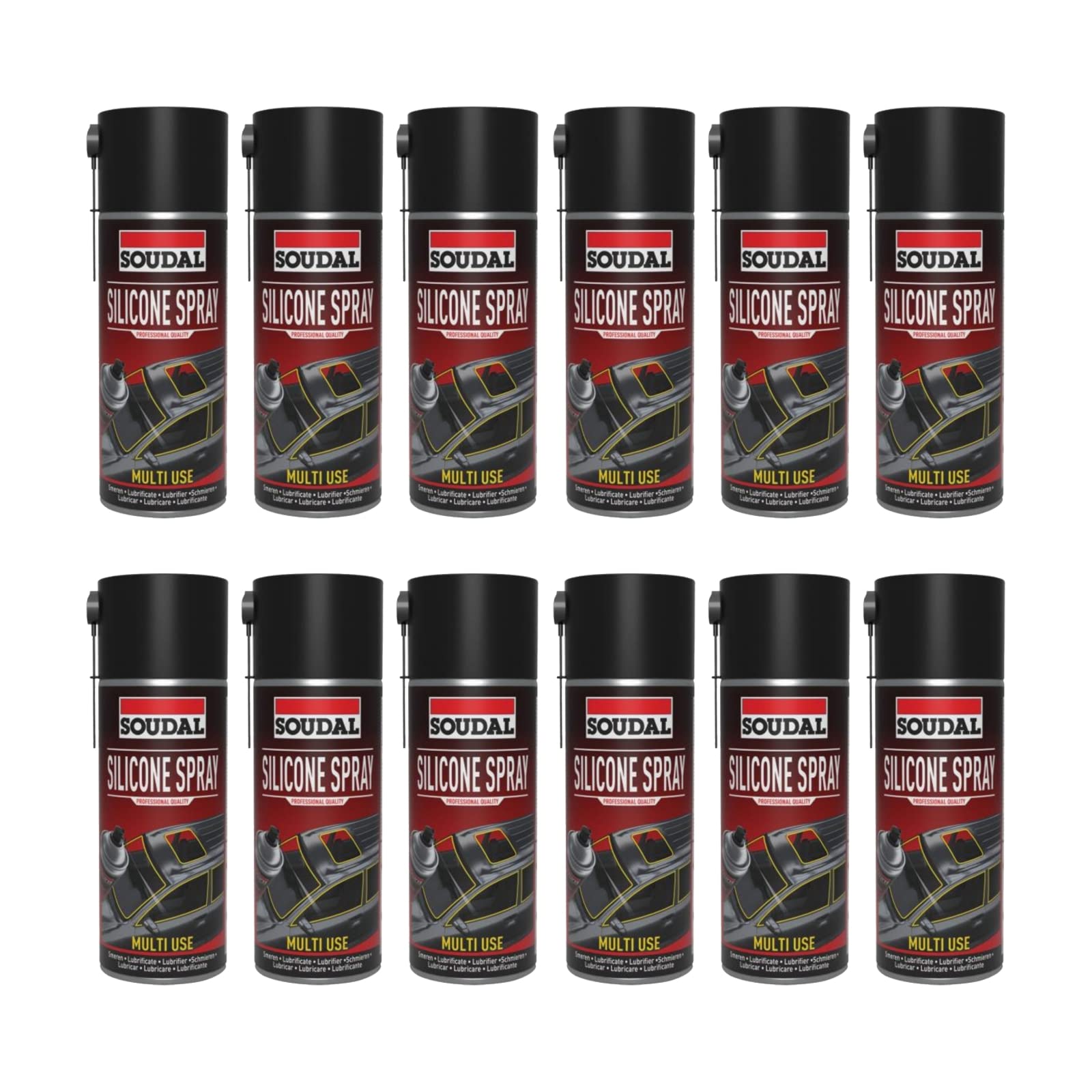 Soudal 12 x silikonowy spray smarujący pielęgnujący metal guma tworzywo sztuczne puszka 400 ml