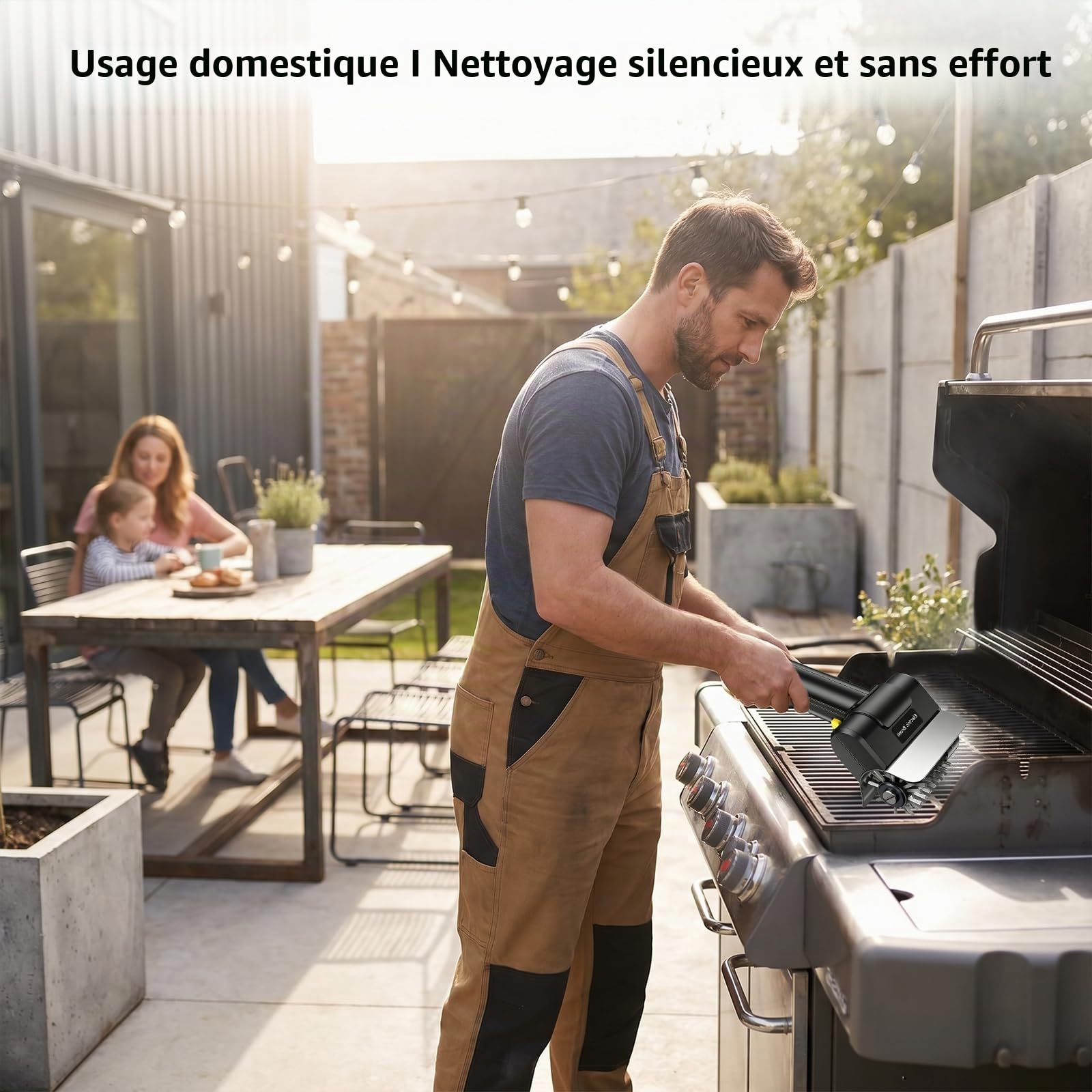 Brosse électrique sans fil 3 en 1 pour barbecue avec tête de brosse en acier inoxydable 304, 3 vitesses et 90 min d'autonomie, brosse à rainure G étanche pour grille en fonte, fumoir, plaque de