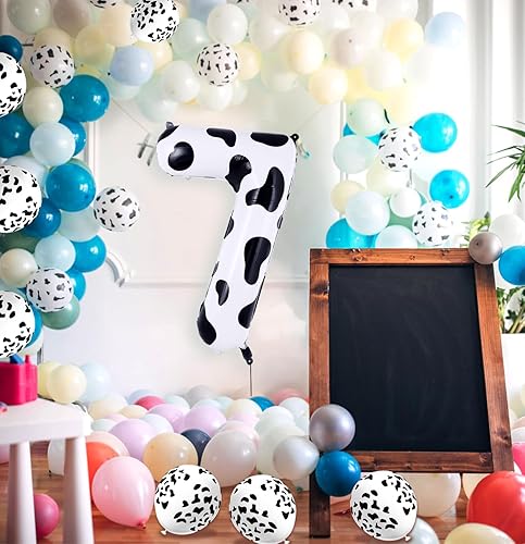 Miniatura 7 de Globo de número 7 de 40 pulgadas de aluminio Mylar con el número de globo con estampado de vaca para cumpleaños de 7 cumpleaños, baby shower,