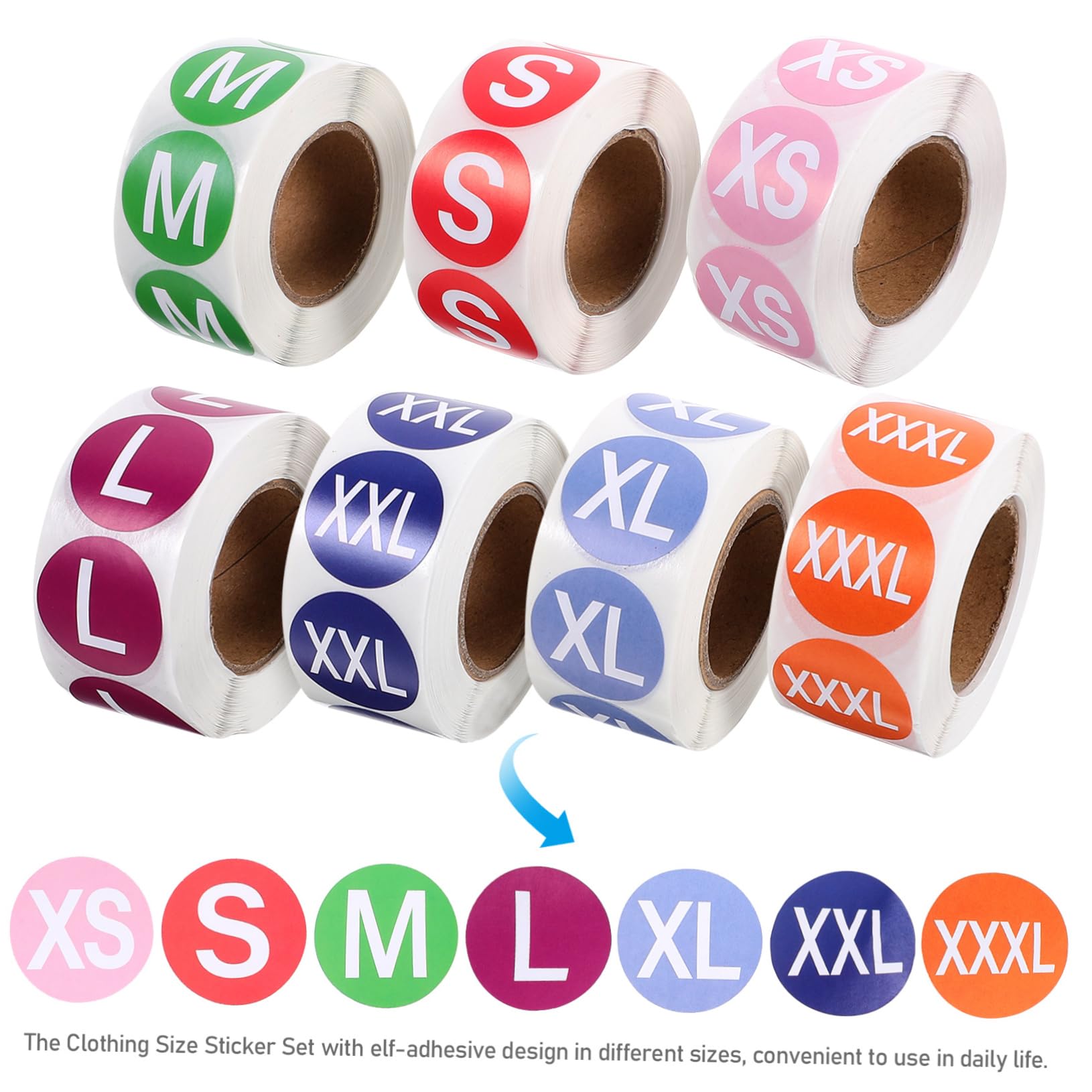 FUNOMOCYA 7 Rolls Size Sticker Circle Stickers Label Stickers Tag Labels Adhesive Size Label Clothes Label Sticker Round XXL Shoes and Hats Self-Adhesive Coated Paper