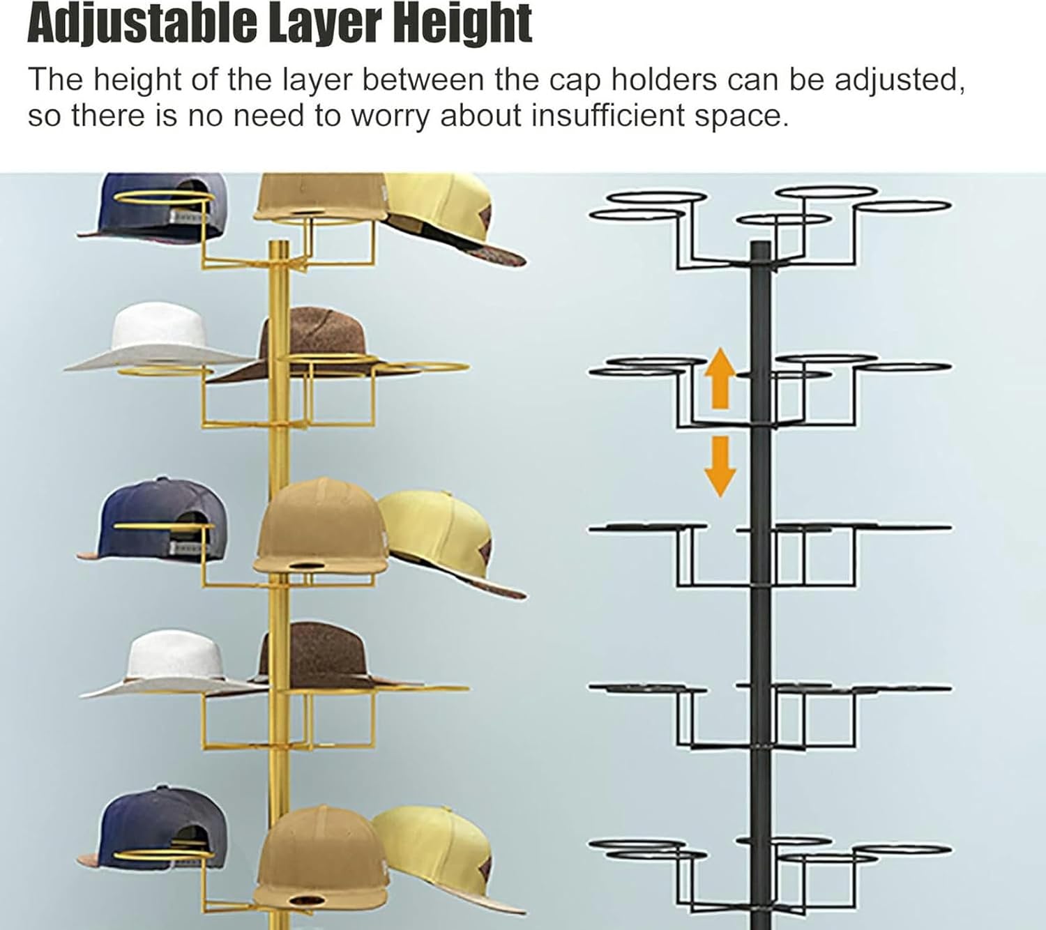 6-Layer Freestanding Hat Storage Rack - Heavy Duty Mobile Organizer for Baseball Caps, Cowboy Hats & More - Perfect Hat Display Stand for Home & Office