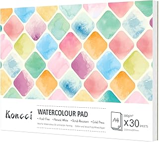 KONCCI Watercolour Paper Pad A4, 30 Sheets Watercolour Sketchbook 300GSM...