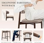 Upholstered Counter Height Bar Stools Set of 4, Modern Kitchen Island Barstools Chairs with Back and Wood Legs for Dining Room Bar, Camel