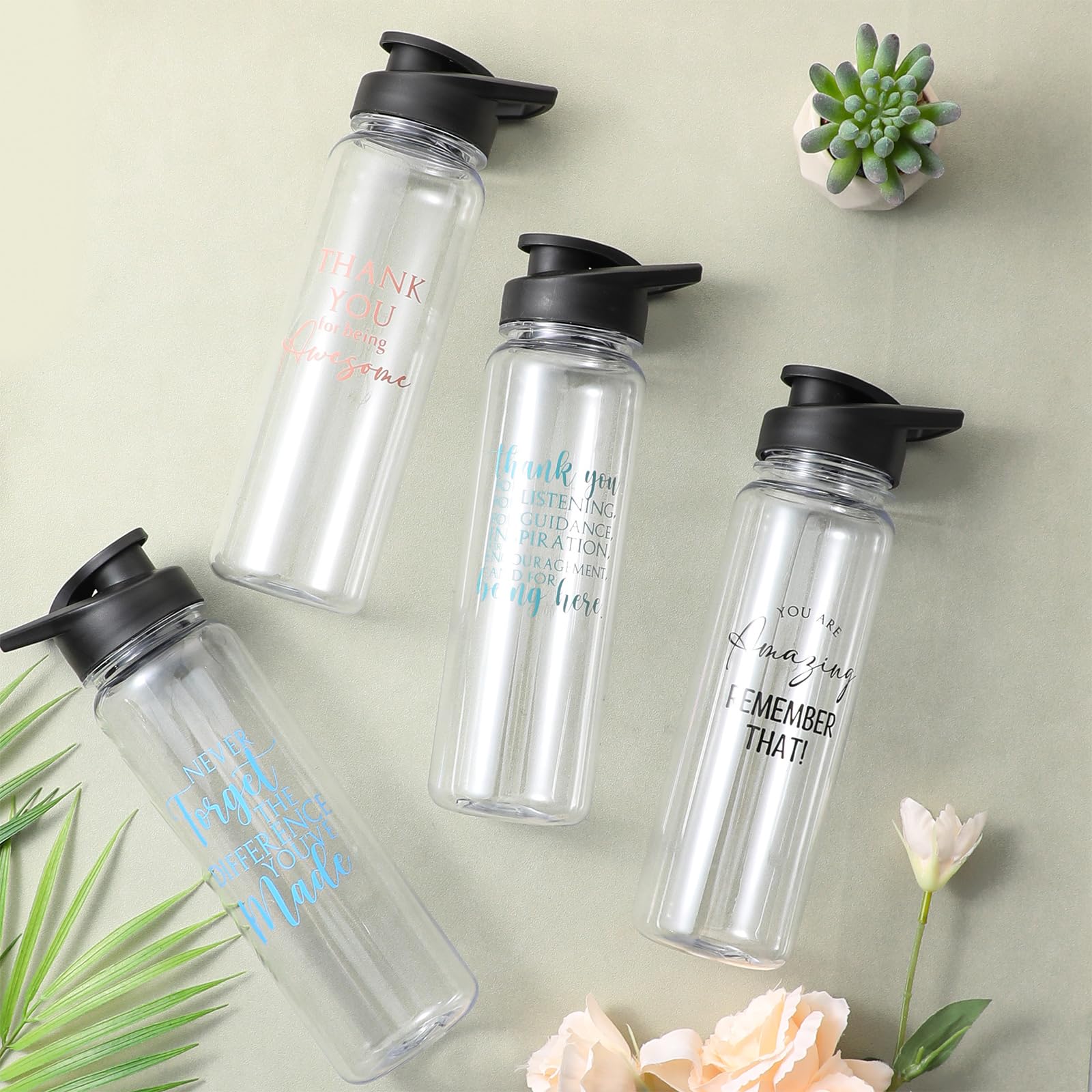 Inbagi Kunststoff-Wasserflaschen für Lehrer, Geschenk für Mitarbeiter, 680 ml, auslaufsicher, Sport-Wasserflaschen für Krankenschwestern, Kollegen, Team, Büroangestellte, 12 Stück