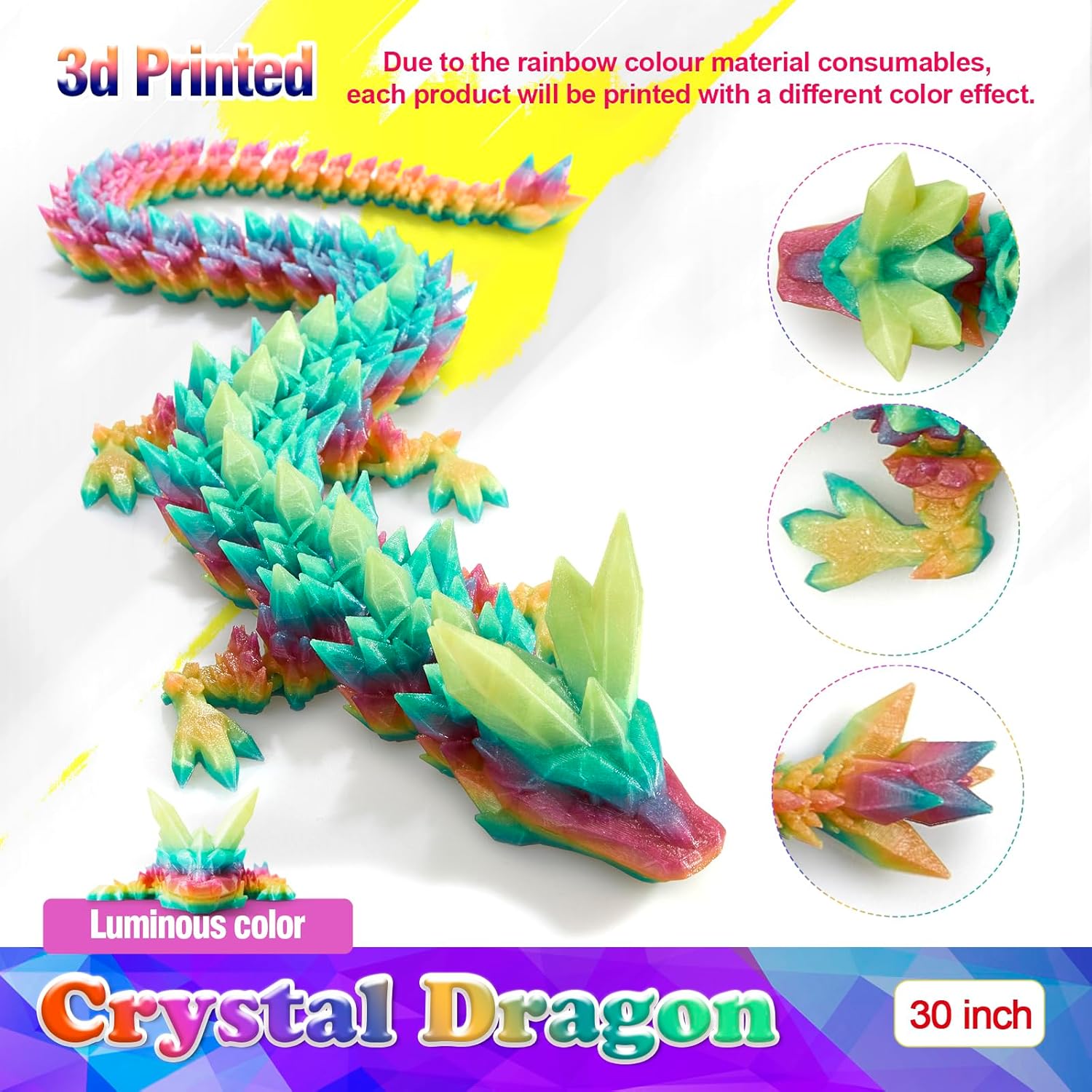 30 inch Large 3D Printed Dragon Glow in The Dark,3D Dragons Figurine Toy, Big 3D Printed Toys, Easter Stuffer Gift for Kids 5-7,Desk and Home Decor