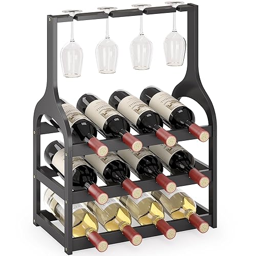 Wine Rack Countertop for 12 Wine Bottles and 4 Glass