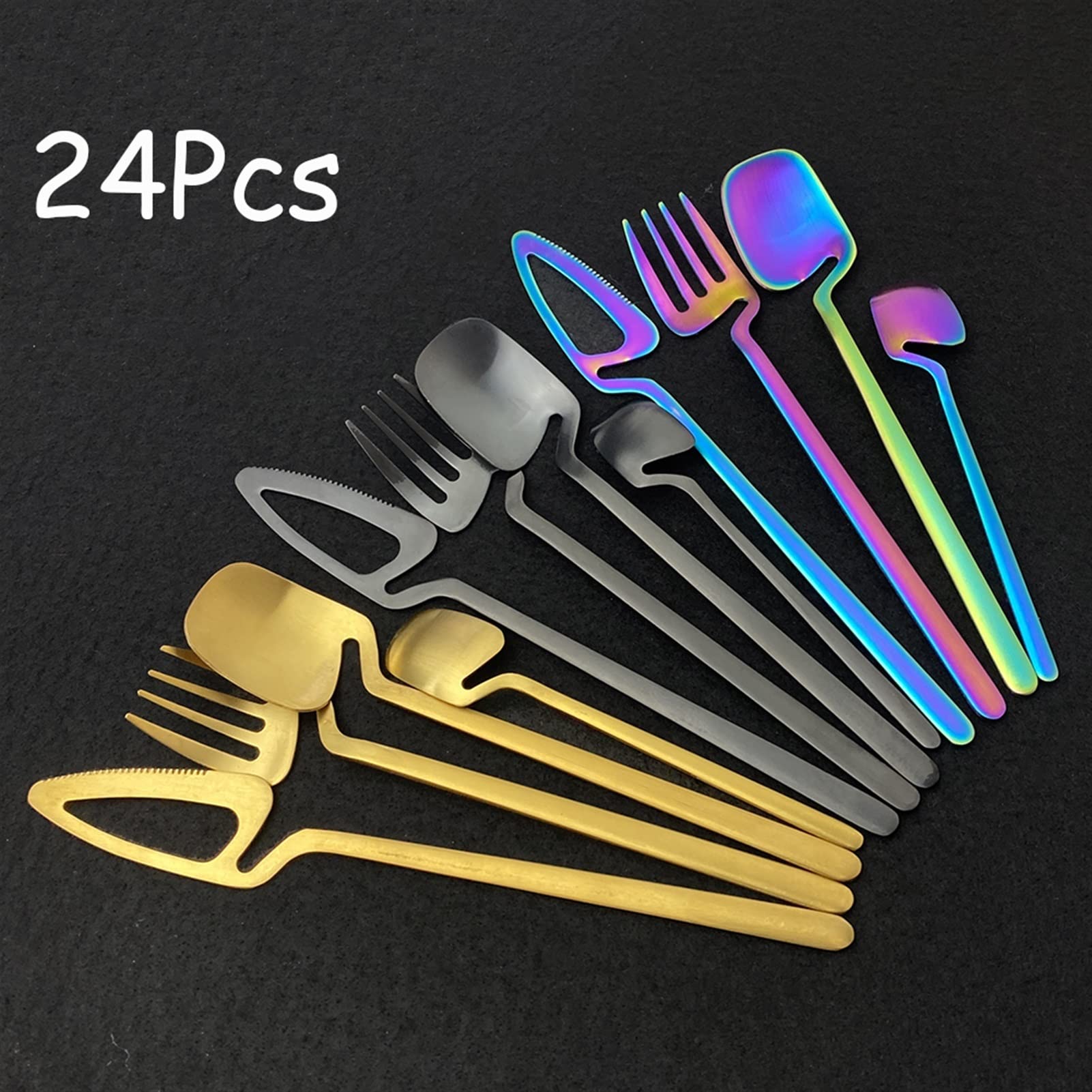 Bestecksets, 24-teilig, Besteckset aus mattiertem Edelstahl, Geschirrset, Schwarzgold, Messer, Gabel, Löffel, Besteck, Küchenparty-Geschirrset