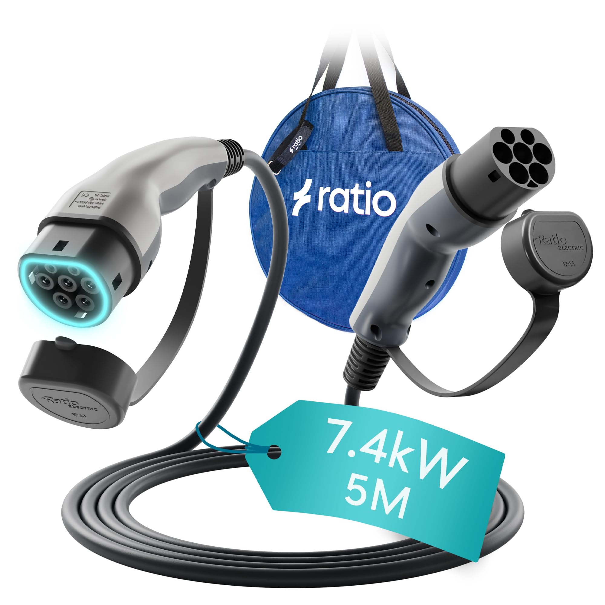 Type 2 Charging Cable 7.4kW | 32A | 5M | 1-Phase | Mode 3 | 5 Metre Type 2 to Type 2 EV Charging Cable 7kW Electric Car Charger, Fast EV Vehicle Charger - Made in Holland